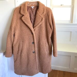 TIME AND TRU Faux Sherpa Teddy Coat Jacket Tan Women’s Plus Size 2X 20W 22W